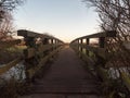 wooden bridge floor hand rails forward empty no people