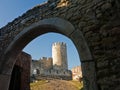 Wooden bridge and gate at the entrance of Kalemegdan fortress on a sunny autumn day in Belgrade Royalty Free Stock Photo