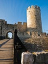 Wooden bridge, gate and tower at Kalemegdan fortress on a sunny autumn day in Belgrade Royalty Free Stock Photo