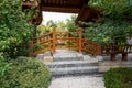 A wooden bridge gazebo in the garden Royalty Free Stock Photo