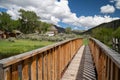 Wooden bridge going over a small creak in Bannack Ghost Town in Montana