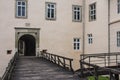 Wooden bridge leading to the entrance to the Uzhhorod castle. Ukraine Royalty Free Stock Photo