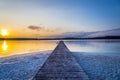 The wooden bridge long to the sea with twilight sky background at KohKham island