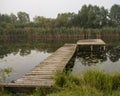 Wooden bridge with no person on beautiful lake green park Royalty Free Stock Photo