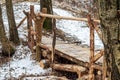 Wooden bridge over a forest stream