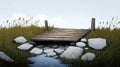 Wooden bridge over grass and stones Royalty Free Stock Photo