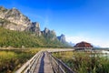 Wooden bridge over a lake in Sam Roi Yod National Park