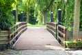 Wooden bridge over a pond Royalty Free Stock Photo