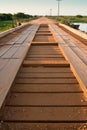 Wooden bridge over marsh in Pantanal wetland region, Brazil