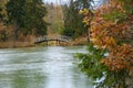 Wooden bridge over pond in Abramtsevo Museum-Reserve, Moscow Region, Russia