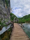 A wooden bridge over the small but fast torrent