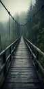 Wooden Bridge Over Stream On Foggy Day