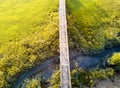 Wooden bridge over a swamp from above Royalty Free Stock Photo