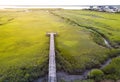 Wooden bridge over a swamp from above Royalty Free Stock Photo