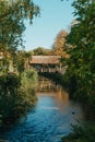 A wooden bridge in the park with and autumn colors of Bietigheim-Bissingen, Germany. Europe. Autumn landscape in nature Royalty Free Stock Photo