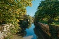 A wooden bridge in the park with and autumn colors of Bietigheim-Bissingen, Germany. Europe. Autumn landscape in nature Royalty Free Stock Photo