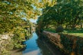 A wooden bridge in the park with and autumn colors of Bietigheim-Bissingen, Germany. Europe. Autumn landscape in nature Royalty Free Stock Photo