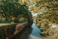 A wooden bridge in the park with and autumn colors of Bietigheim-Bissingen, Germany. Europe. Autumn landscape in nature Royalty Free Stock Photo