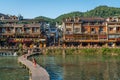 Wooden bridge path over Tuo Jiang river in Feng Huang Royalty Free Stock Photo