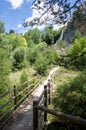 Path to the source of the JÃºcar River with a view of the Chorrera mill waterfall Royalty Free Stock Photo