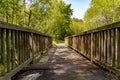 Wooden bridge for pedestrians and cyclists on the Elbuferstrasse in Lower Saxony, Germany, in the sunshine