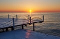 Wooden bridge pier against a beautiful sky measure used for natural background, background and multi-stage sea Royalty Free Stock Photo