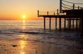 Wooden bridge pier against a beautiful sky measure used for natural background, background and multi-stage sea Royalty Free Stock Photo