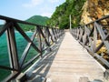 Wooden Bridge seacape in koh lan ,Thailand , vintage tone