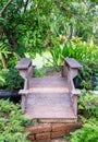 Wooden bridge and stream in garden Royalty Free Stock Photo