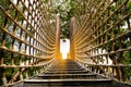 Wooden bridge with strong robe at playground perspective Royalty Free Stock Photo