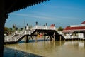 A wooden bridge to the pavilion. Royalty Free Stock Photo