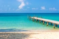 Wooden bridge on the tropical beach and blue sky Royalty Free Stock Photo