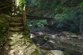 wooden bridge in the valley of the orfento river in the mountain area of the majella abruzzo Italy Royalty Free Stock Photo