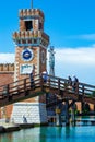 Wooden bridge Venetian Arsenal tower Venice Veneto Italy Royalty Free Stock Photo