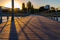 Wooden bridge, walkway pier near the river Royalty Free Stock Photo