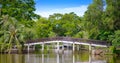 Wooden bridge walkway in Sri Nakhon Khuean Khan Park and Botanic