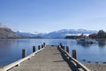 Wooden bridge at Wanaka lake in New Zealand