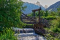 Wooden bridge with water lock