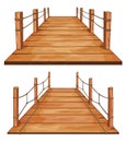 Wooden bridges set with rope handrails attached on the sides. Isometric set icon in flat design. Vector illustration Royalty Free Stock Photo