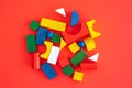 Wooden bright geometric shapes, multi colored education toy for kid Royalty Free Stock Photo