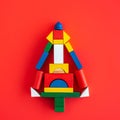 Wooden bright geometric shapes, multi colored education toy for kid Royalty Free Stock Photo