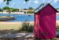 wooden brightly coloured beach huts on West atlantic beach french Oleron island