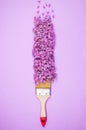 Wooden bristle brush with purple lilac flowers