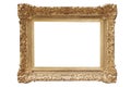 Wooden broad picture frame white background isolated detailed gold wide Royalty Free Stock Photo