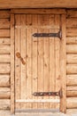 Wooden Brown Door In Rustic Style Bath Outdoor.