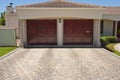 Wooden brown double garage doors