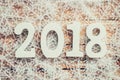 Wooden brown New Year 2018, christmas background and snowflakes Royalty Free Stock Photo