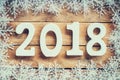 Wooden brown New Year 2018, christmas background and snowflakes Royalty Free Stock Photo