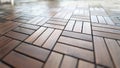 Wooden brown tiles lying on floor closeup