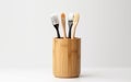 Wooden Brush Caddy on White Background